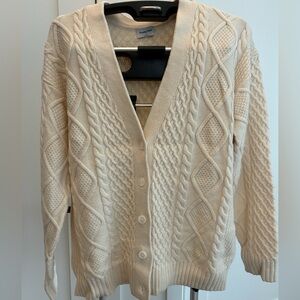 Sunday Best White Cable Knit Wool Blend V-neck Cardigan Sweater from Aritzia